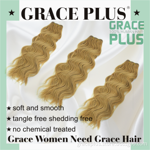 Grace Plus 8-30" natural wave 125 natural blonde curly human hair extensions for white women water wave hair weave
